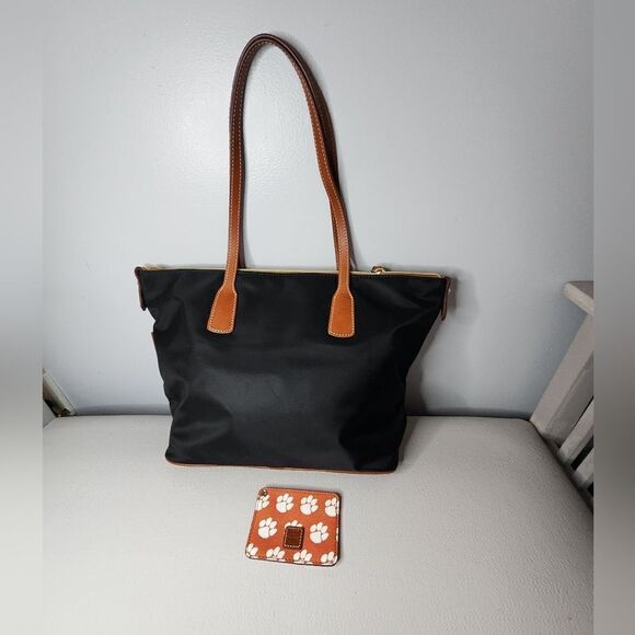 Dooney & Bourke Clemson Tigers Canvas Satchel Hand Bag  With Change Purse Black - Picture 2 of 12